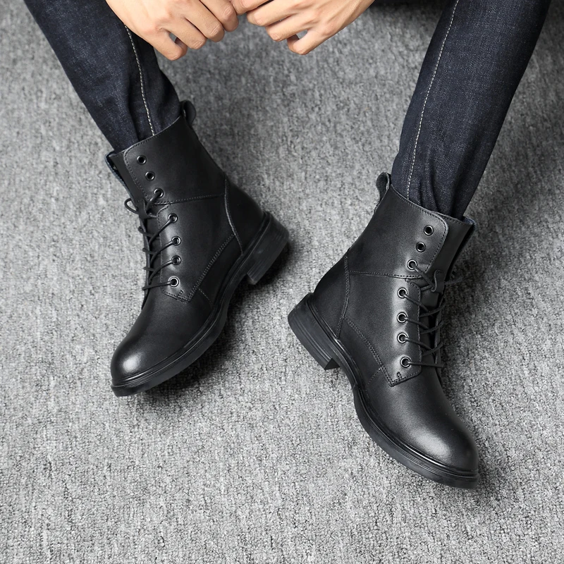 Ботинки мужские из натуральной кожи на молнии с плюшевой подкладкой