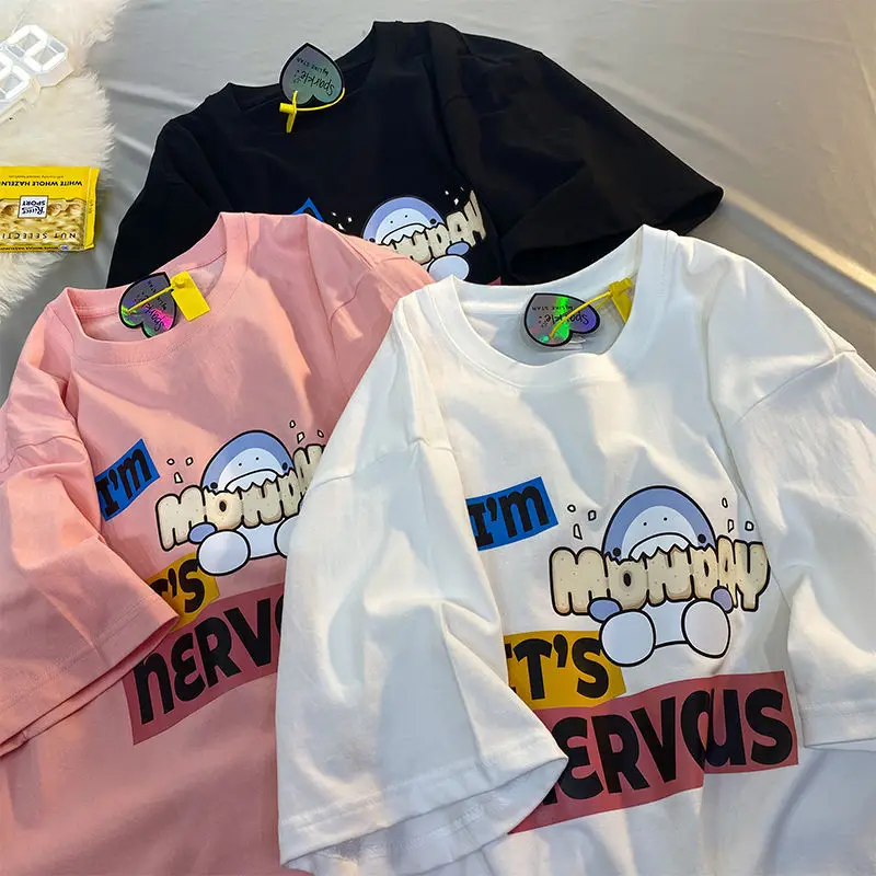 

Футболка хлопковая с коротким рукавом для мужчин и женщин, Свободный Топ в Корейском стиле, сочетающийся с половинным рукавом для пар, лето 2022