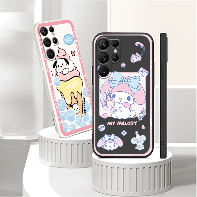 

Melody Cinnamoroll Art Cute Phone Case For Samsung S23 S22 S21 S20 FE S10 Plus Lite Ultra 5G Funda Liquid Rope Soft TPU Cover