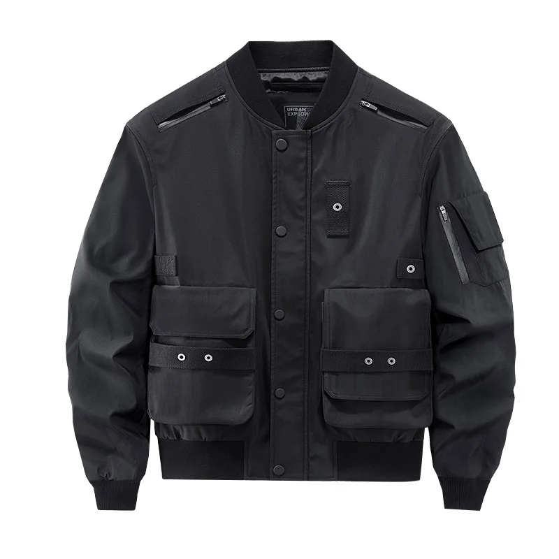 

Mcikkny Men Fashion Military Techwear Black Bomber Jackets Multi Pockets Streetwear Harakuju Casual Outwear Coats For Male