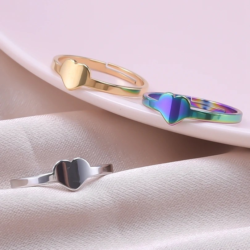 

Stainless Steel Heart Ring For Women Fashion Minimalism Gold Color Adjustable Rings Wedding Anillos Party Holiday Jewelry Gifts