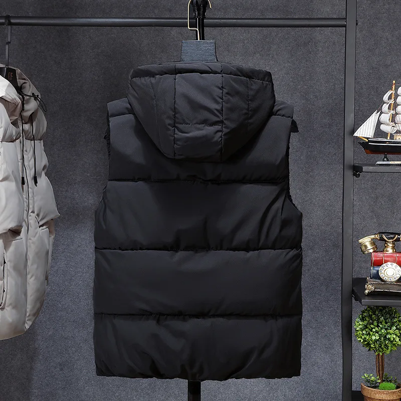 Winter Men's Down Cotton Vest New Teen Casual Hooded Camouflage Vest Oversized Loose Jacket Trendy Men's Clothing Streetwear