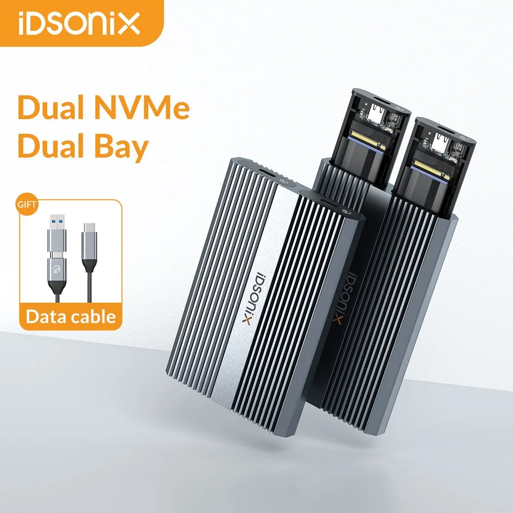 

Адаптер для внешнего жесткого диска iDsonix Dual Bay NVMe SATA SSD M.2 Dual NVMe, 10 Гбит/с, USB C 3,2 GEN2