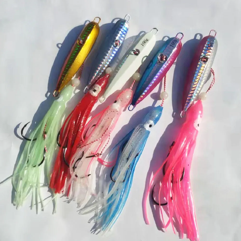 5pcs/Lot Inchiku Bottom Ship Metal Jigs Lure Squid Octopus Skirt Assist Hooks 40g 60g 80g 100g 120g 150g 200g Saltwater Fishing