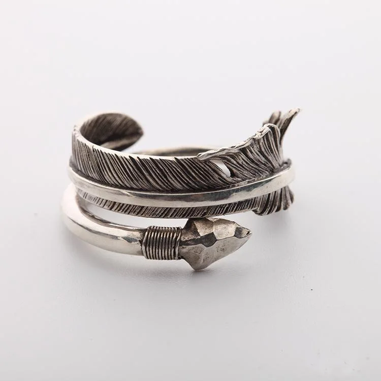 

Vintage Fashion Men's Feather Ring Open Leaf Arrow Adjustable Ring Jewelry Gift