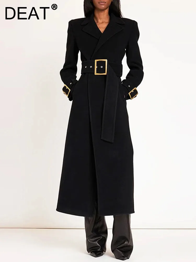 DEAT 2024 осеннее женское шерстяное пальто с зубчатым воротником и длинным рукавом