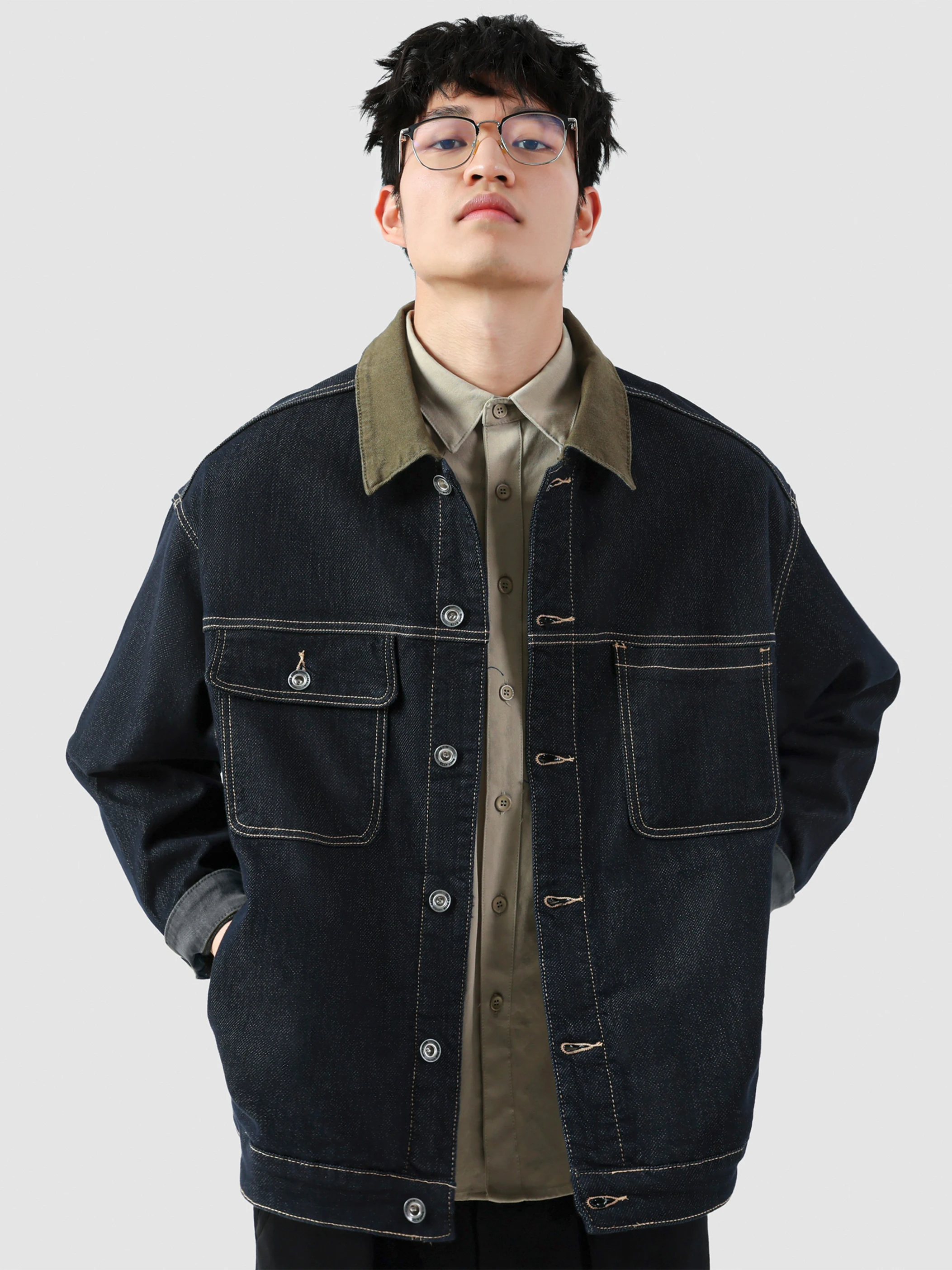 NinPure Premium Vintage Washed Denim Jacket Men's Loose Casual Workwear Coat American Leisure Sle Spring Autumn Cotton Poly...