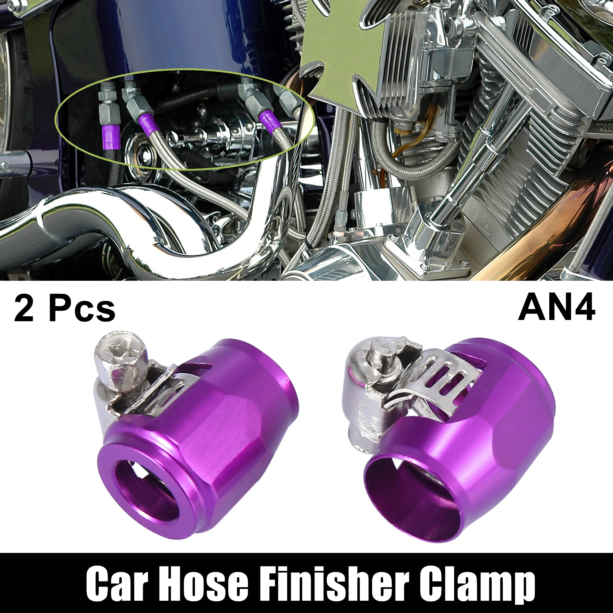 

X Autohaux 2pcs AN4 Hex Car Oil Fuel Hose Finisher Flexible Rubber Pipe Clamp with Screw Band Water Tube Adapter Fitting