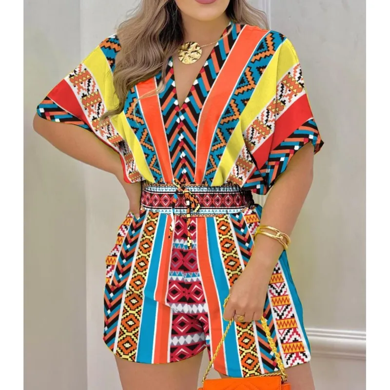 Летний женский комбинезон с v-образным вырезом праздничный пляжный свободный