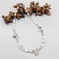 folisaunique black rutilated quartz 7 8mm white rice pearl necklace for women silver crystals clear quartz choker trendy jewelry