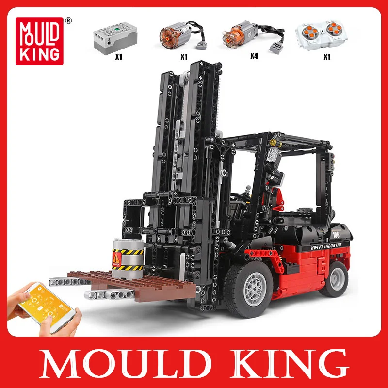 

Высокотехнологичные строительные автомобили MOULD KING MOC, Радиоуправляемый вилочный погрузчик Mk II MOC-3681, игрушки для детей, подарки на день рождения