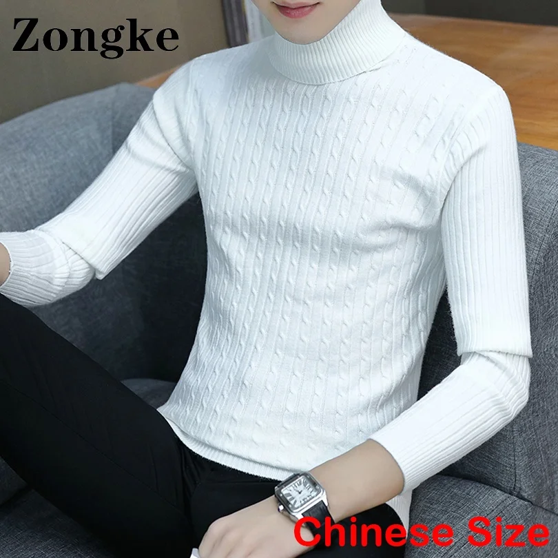

Zongke White Mens Turtleneck Sweaters Korean Streetwear Knitwear Turtleneck Men Sweater Size 2XL 2022 Autumn Winter New Arrivals
