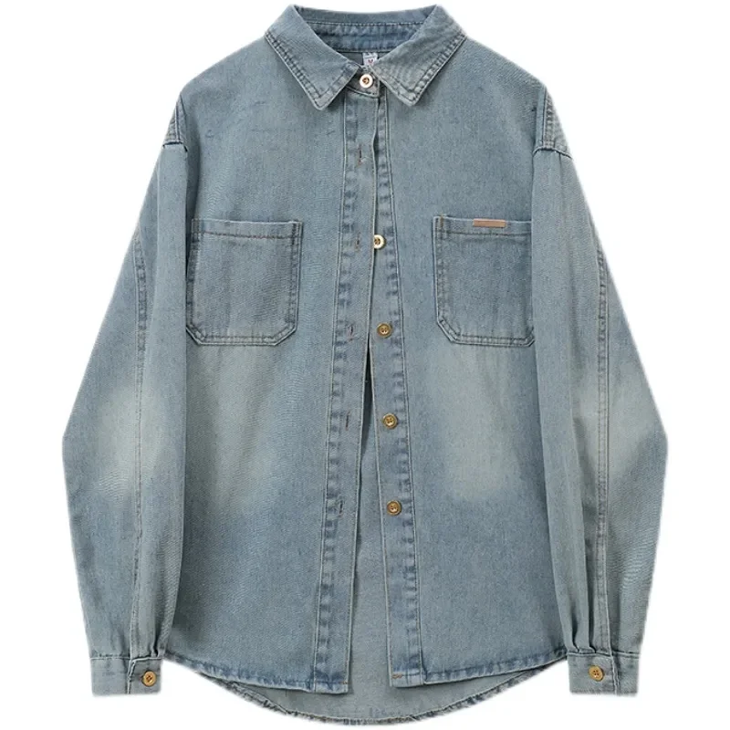 

Новинка 2023, ковбойская куртка, классические трендовые женские топы, блузка на весну и осень, простая джинсовая рубашка с длинным рукавом для...