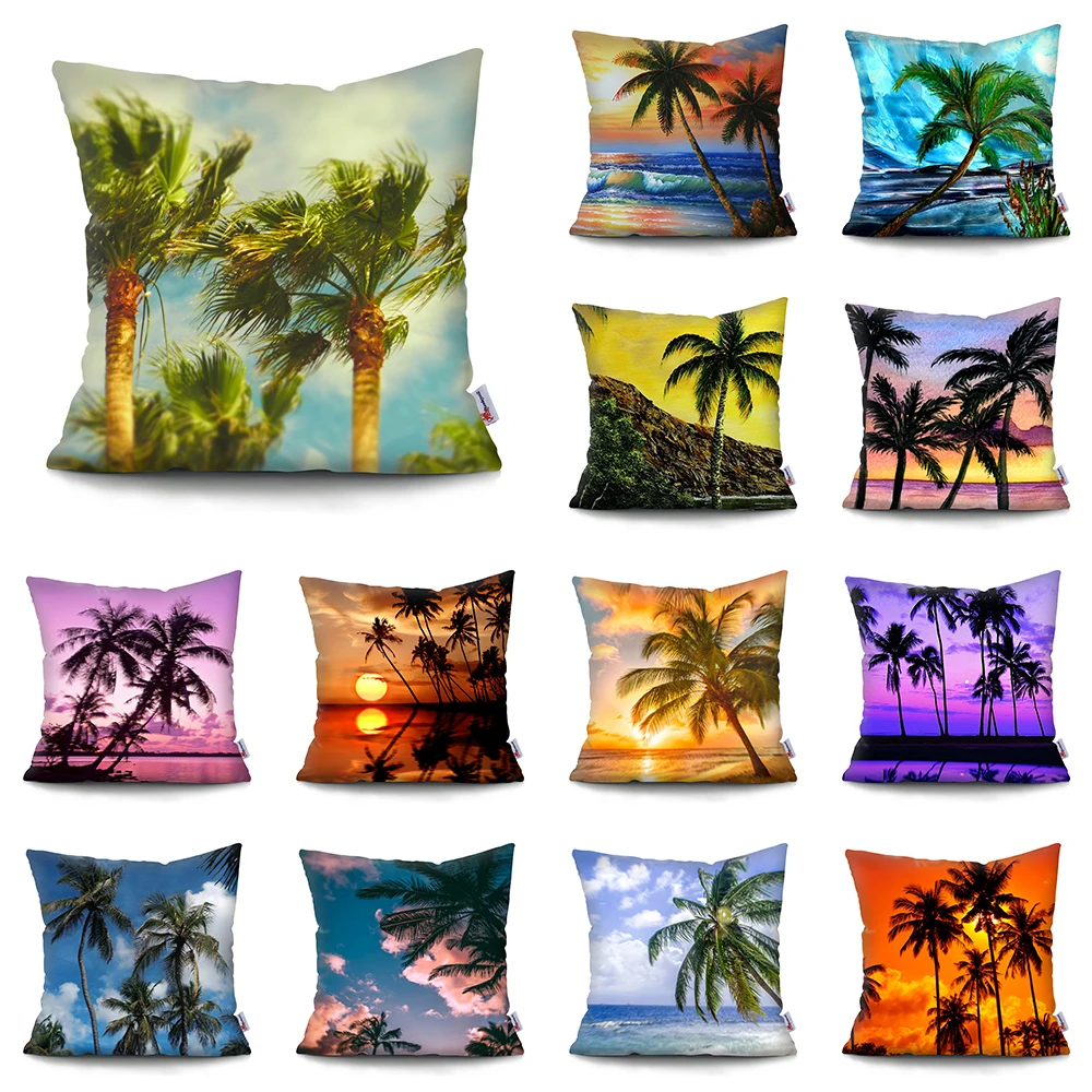 

Double-sided printing cushion cover Tropical oil painting coconut tree Polyester Throw Pillow Case Home Decoration Pillowcase