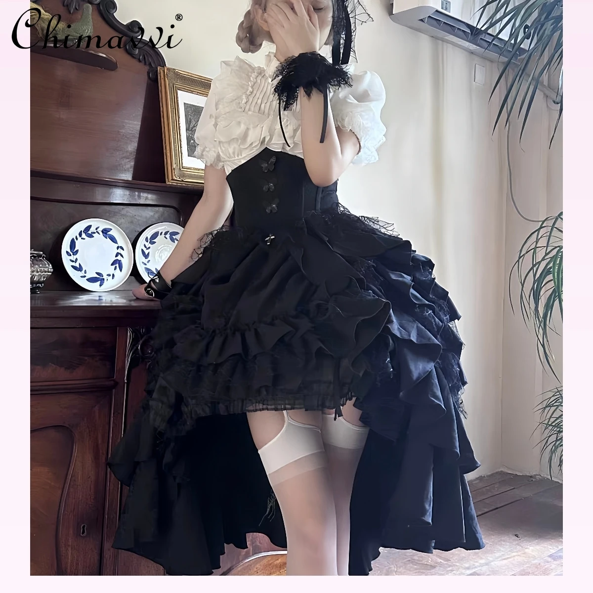 Комплект юбки в стиле готики на Хэллоуин новинка весны и осени кружевная рубашка