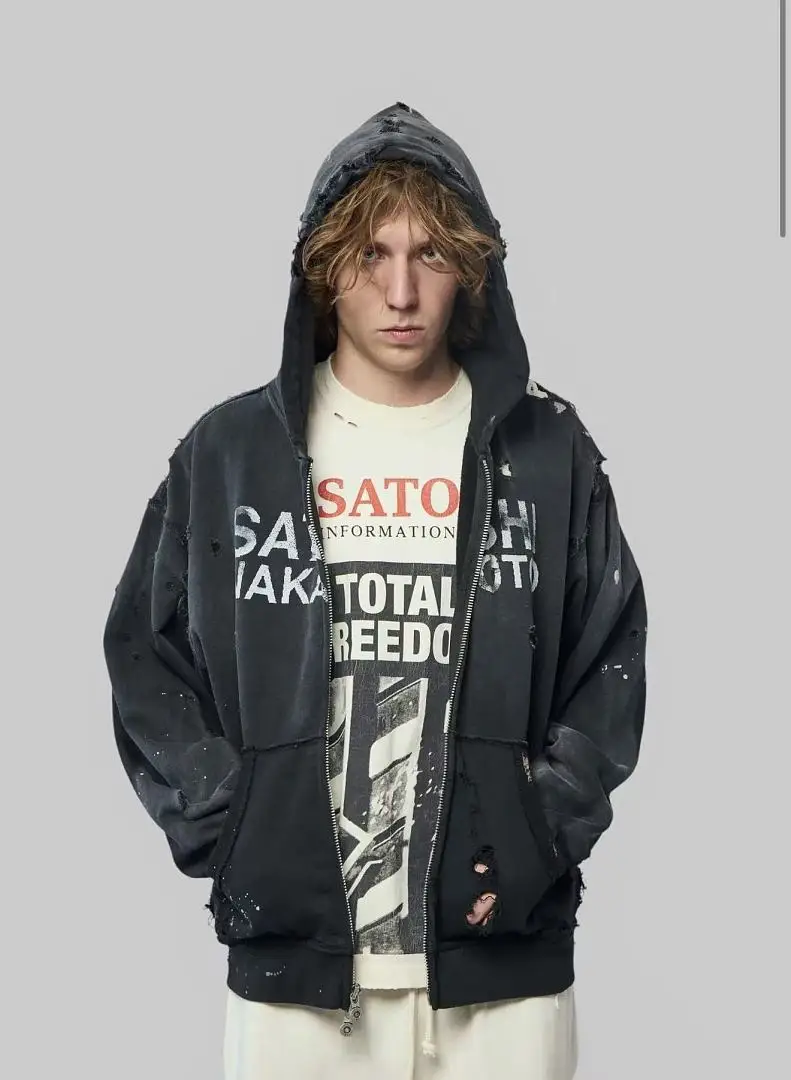 Фото SATOSHI NAKAMOTO 26SS Худи с принтом логотипа Luke для женщин и мужчин, хип-хоп, оверсайз, повседневная хлопковая толстовка-пуловер №4