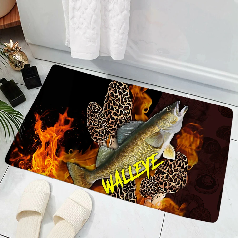 

Walleye Fishing Entrance Doormats Carpets Rugs for Home Bath Living Room Floor Stair Kitchen Hallway Non-Slip Doormats