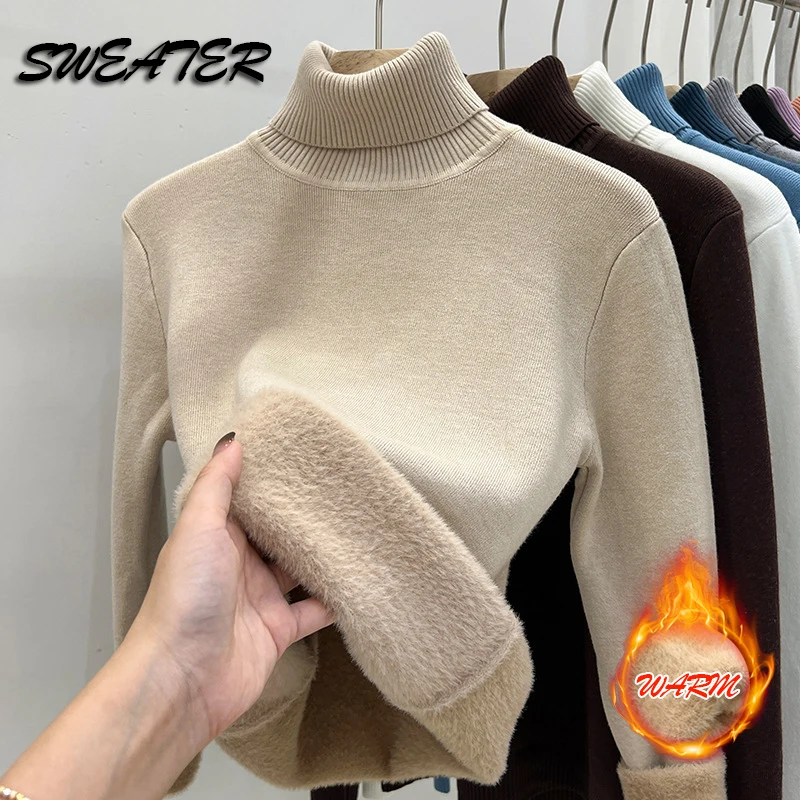 

Женский бархатный свитер с высоким воротником We.Fine, теплый вязаный облегающий пуловер с подкладкой в Корейском стиле, зимний джемпер из Джерси