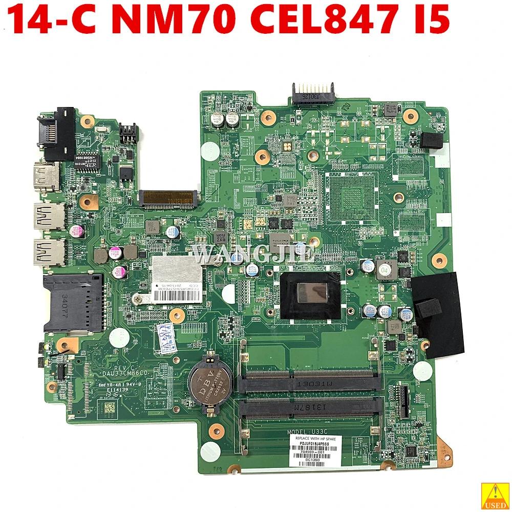 Used 704989-001 DAU33CMB6C0 Laptop Motherboard For HP Pavilion 14 Series Motherboard 14-C NM70 CEL847 I5 CPU DDR3