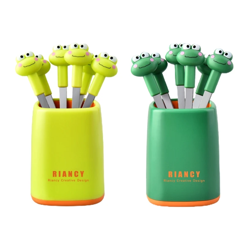 

H55A Creative Cartoon Frog Fruit Dessert Fork Reusable Appetizer Forks Dessert Cake Fork for Kitchen Wedding Birthday Party