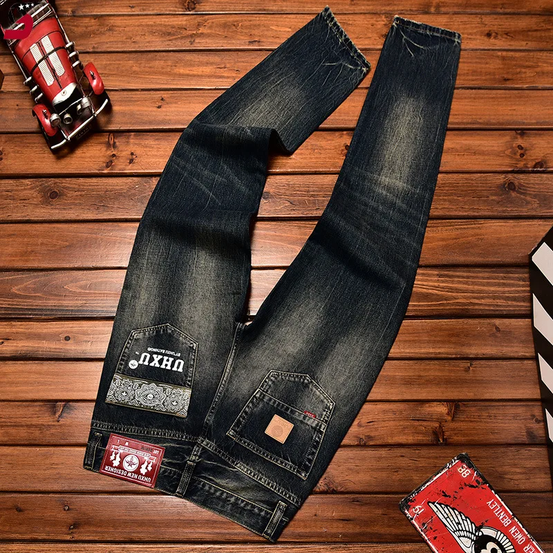 Джинсы высокого качества для мужчин осень 2024 модные стильные потертые