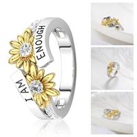 i am e nough letter ring for women rhinestone geometric round rings diamond bicolor daisy ring fashion jewelry travel gifts