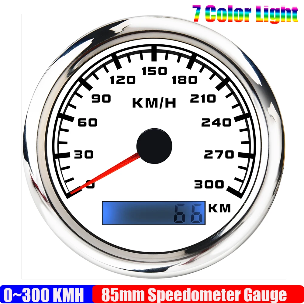 

85 мм аналоговый импульсный спидометр для автомобиля, лодки, 7 цветов, 30 км/ч, 60 км/ч, 120 км/ч, 200 км/ч, 300 км/ч, измеритель скорости, импульсный сигнал 12 В, 24 В по индивидуальному заказу