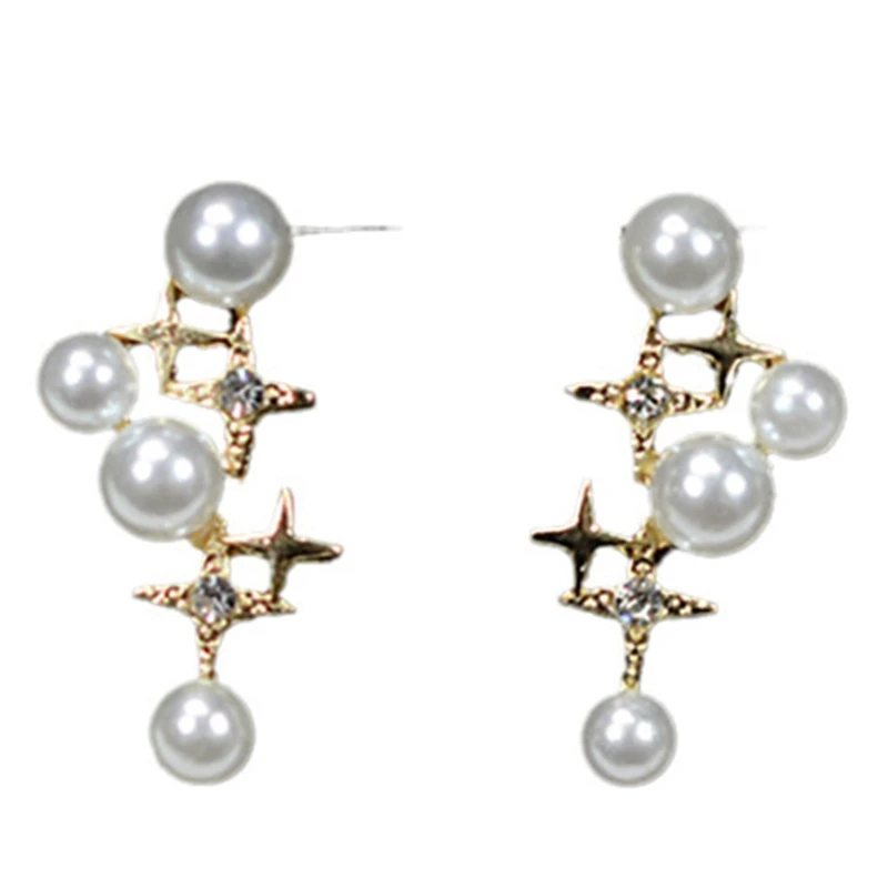 

1 Pair Fashion Pearl Stud Ear Dangles Personality for Creative Cute Stars Earrin