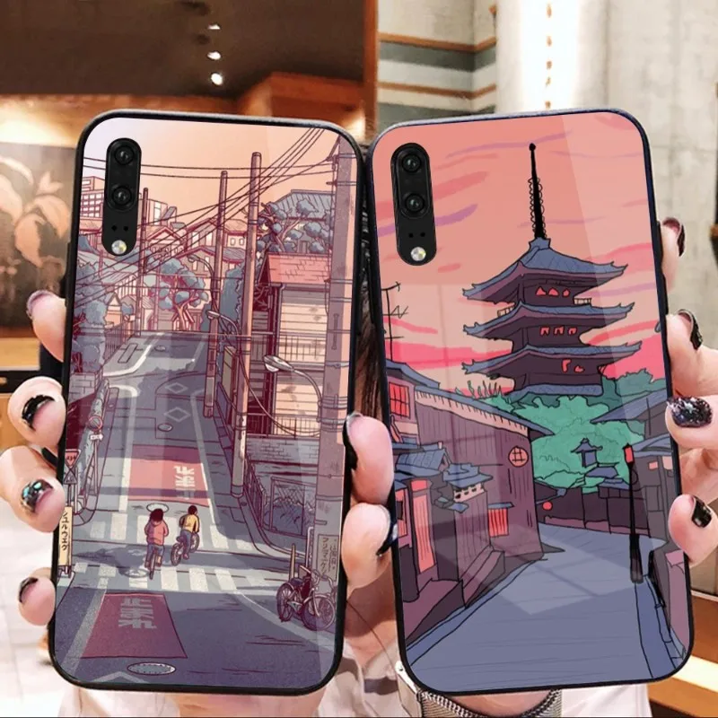 Hand Painted House Phone Case For Huawei P50 P40 P30 P20 Pro Mate 40 30 20 Pro Nova 9 8 7 PC Glass Phone Cover