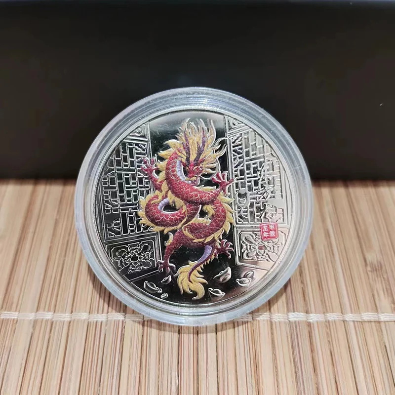 

2024 год, китайский Год Дракона, красочная памятная монета удачи, животное, металлическая монета, позолоченный коллекционный сувенир
