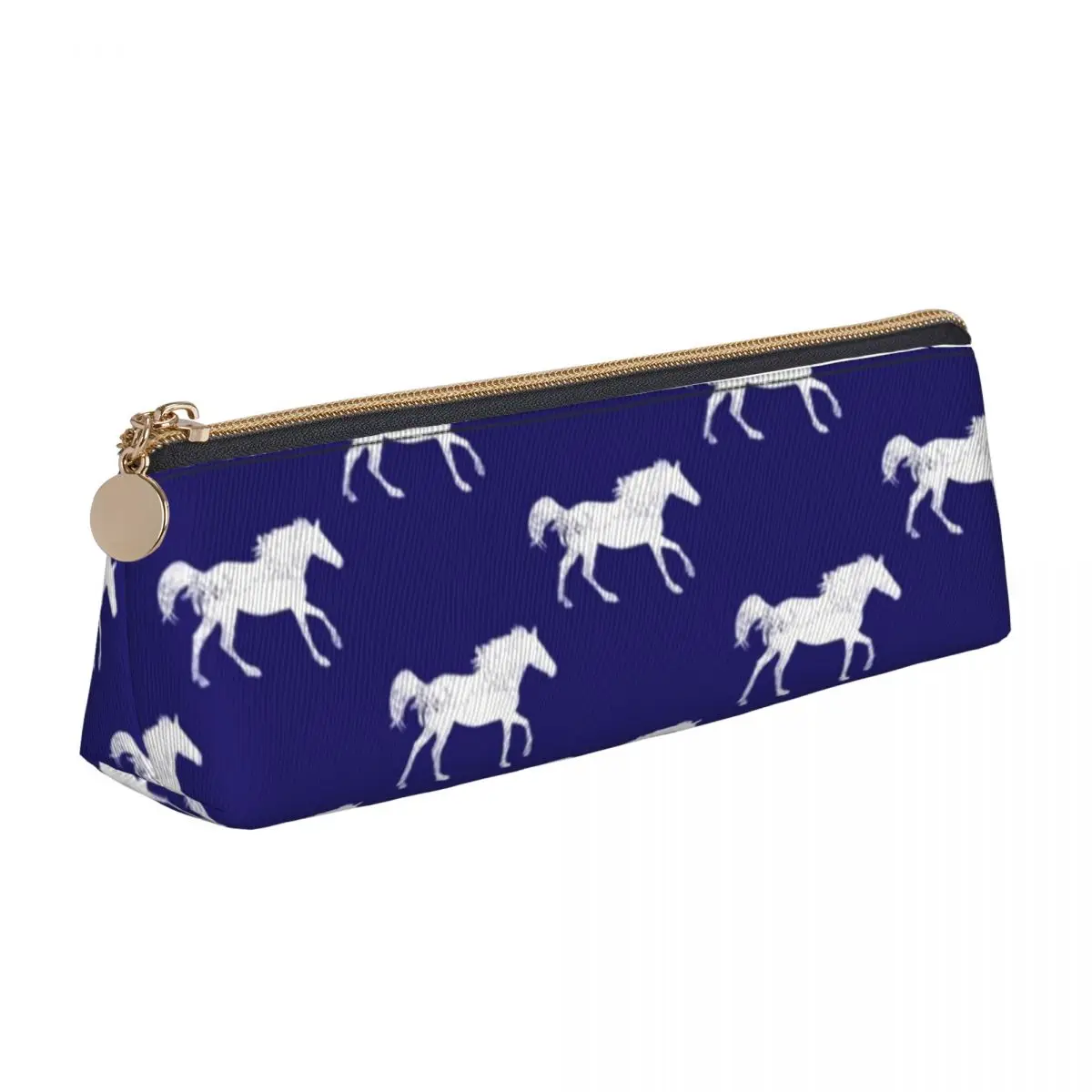 

Galloping Horse Leather Pencil Case Running Horses Print Fashion Zipper Pencil Box University For Child Triangle Pen Pouch
