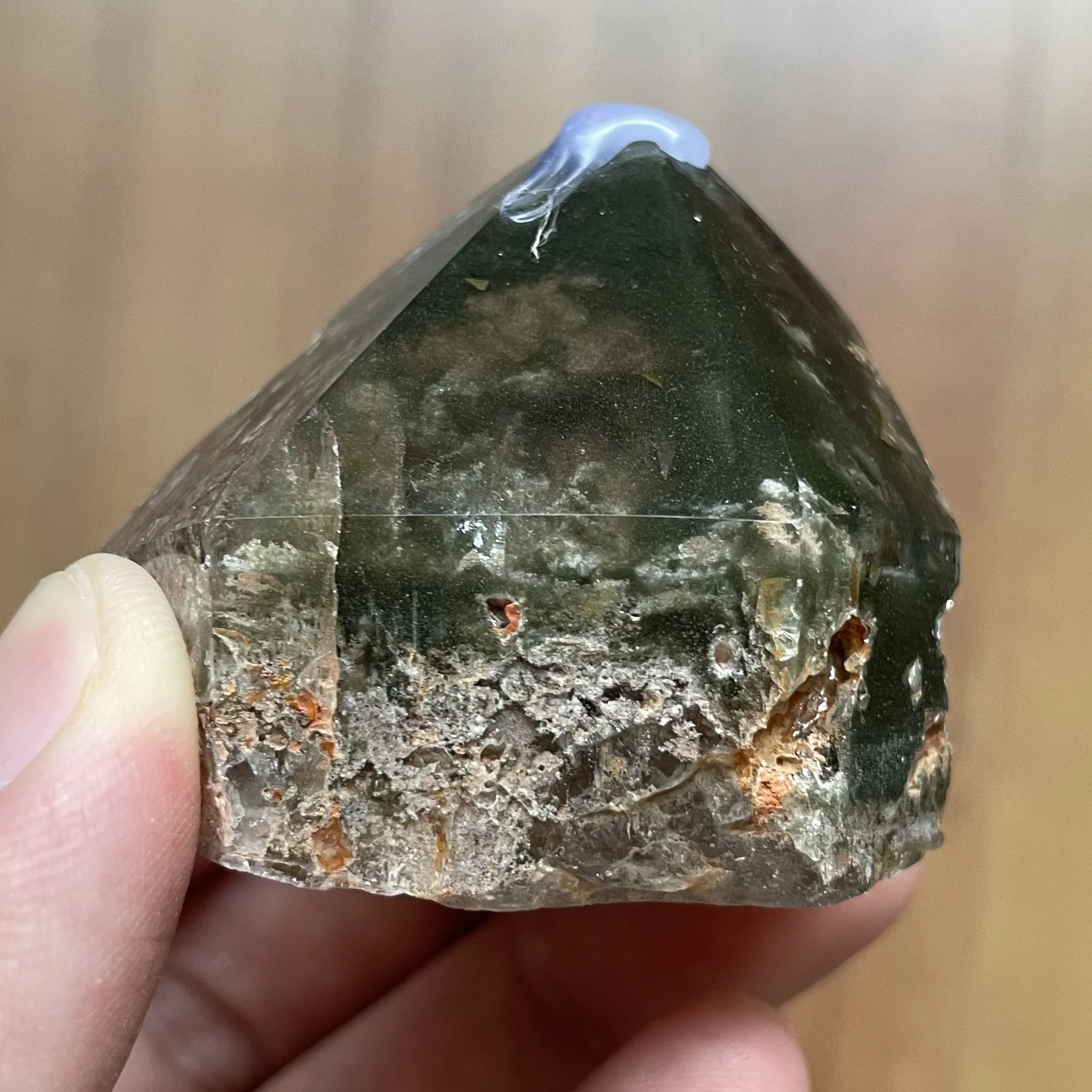 

95g Natural Green Phantom Wand Point Decoration Polished Quartz Crystal Reiki Healing Obelisk X8