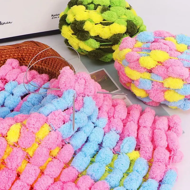 

130g Thick Wool Big Soft Rainbow Pom Pom Wool Yarn Hand Knitting Crochet Yarn DIY Blanket Cushion Colorful Pompom Thread