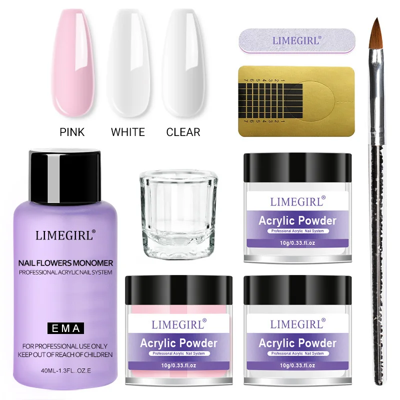 

Набор для маникюра акриловыми ногтями, жидкая пудра, мономер, набор типсов/блесков/кистей, набор для ногтей с блестками