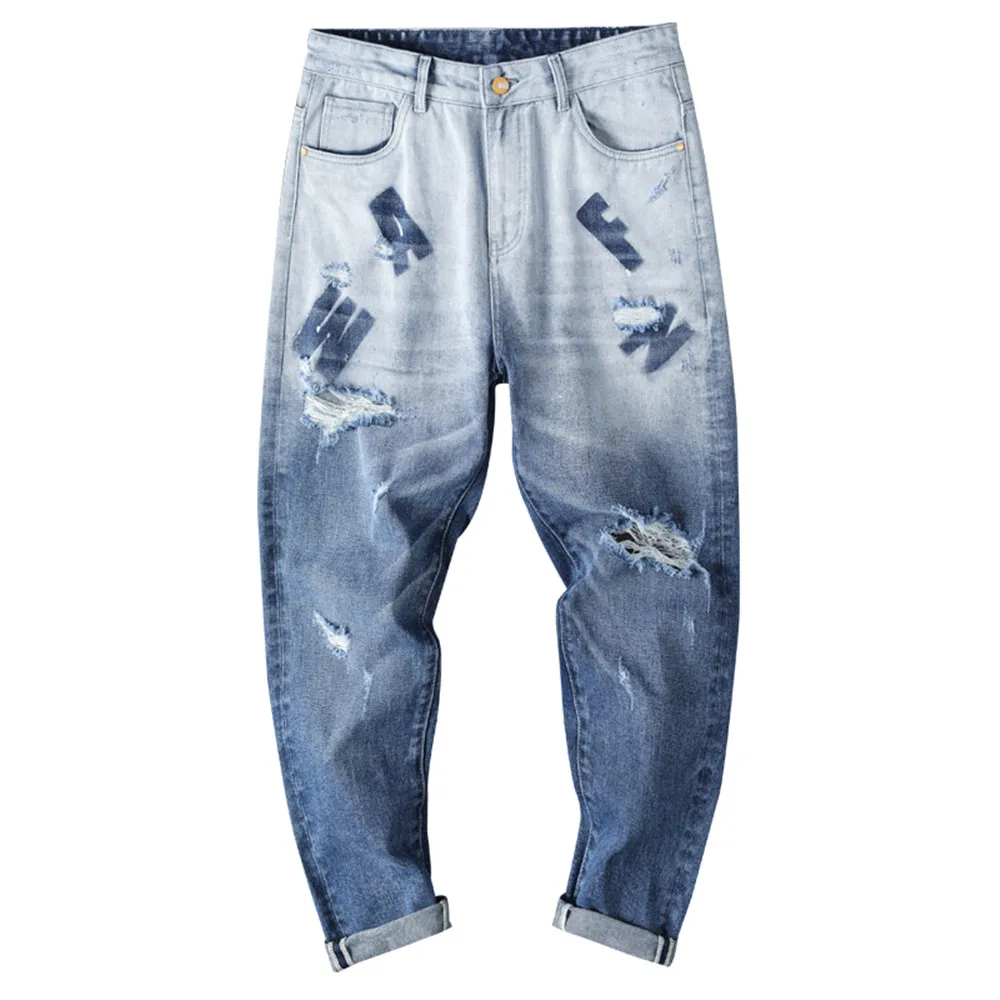 Джинсы мужские джинсовые дизайнерские прямые мотоциклетные брюки уличная