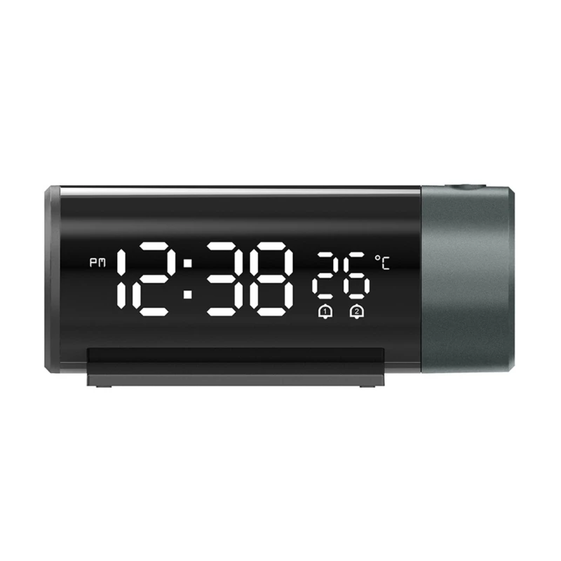 

USB Projection Alarm Clock with Double Alarms and Temperature Projection Date 12/24Hours 4level Brightness Adjustable