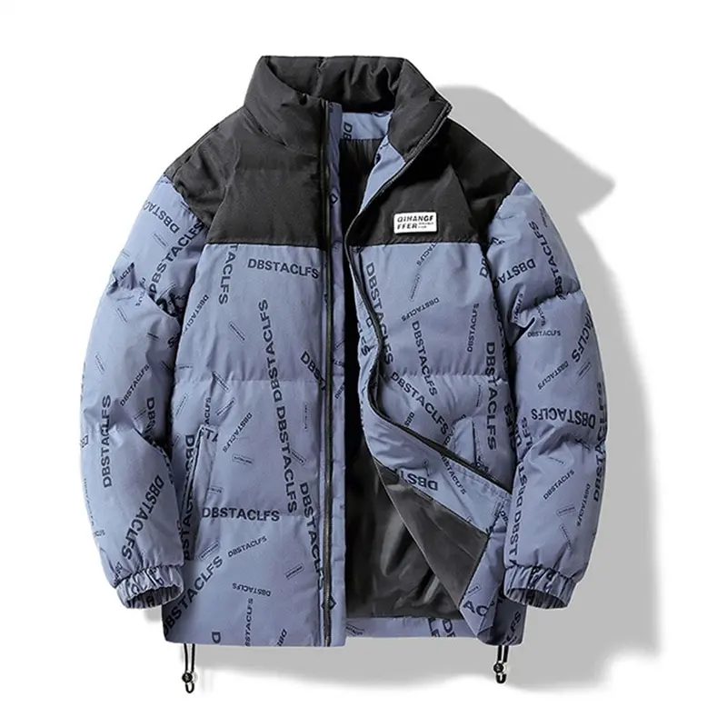 Men's Jackets Winter Casual Parkas Harajuku Print Fluffy Jackets Thick Warm Coats Women Hip Hop Fashion Streetwear Male