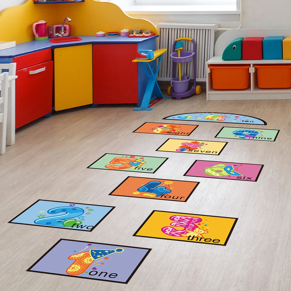 

Cartoon Digital Grid Children's Game Floor Sticker Wallpaper Door Sticker Game Stickers Removable Floor Stickers for Kids