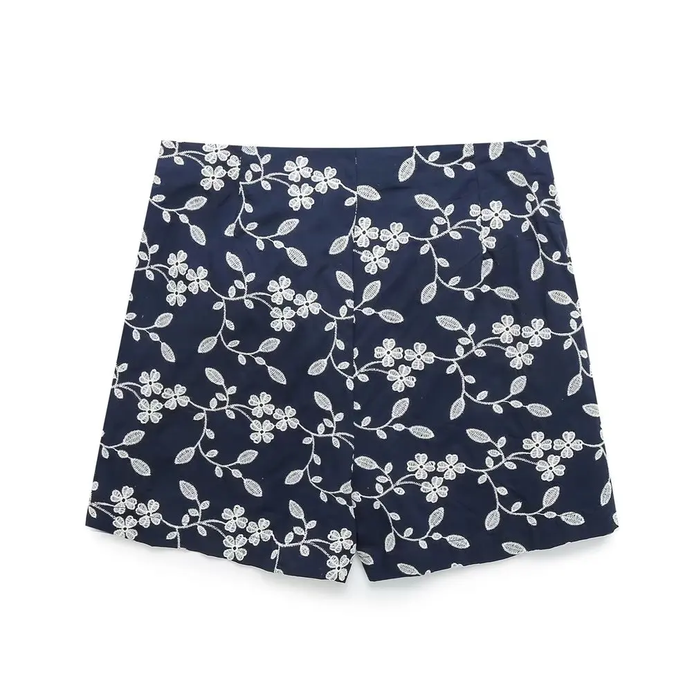 Withered Fashion Ladies Harem Bermuda French Country Casual Cotton Embroidery Shorts for Women