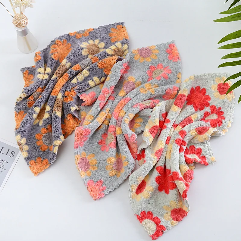 

1 Set Coral Fleece Sunflower Cleaning Cloths Absorbent Kitchen Dish Cloth Rags Household Kitchen Cleaning Wiping Towel