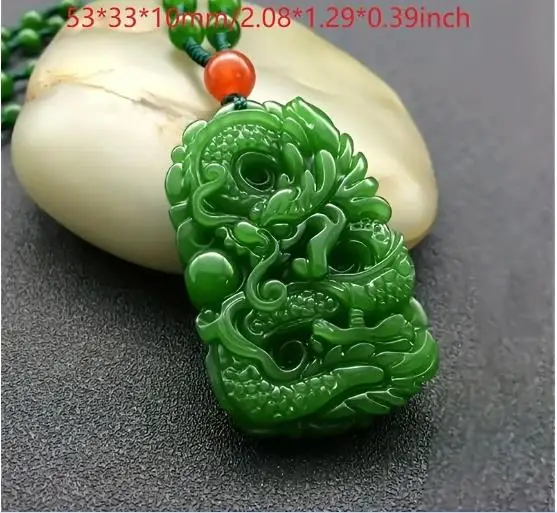 

Jade Green Pendant Hand Carved Fashion Necklace Men's Charm Jewelry Chain