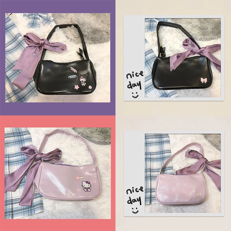 

Sanrioed Kawaii Cartoon My Melody Kuromi Cinnamoroll Kt Cat Shoulder Bag Armpit Bag Y2K Hottie Strap Bow Handbag Jk Bag Gift