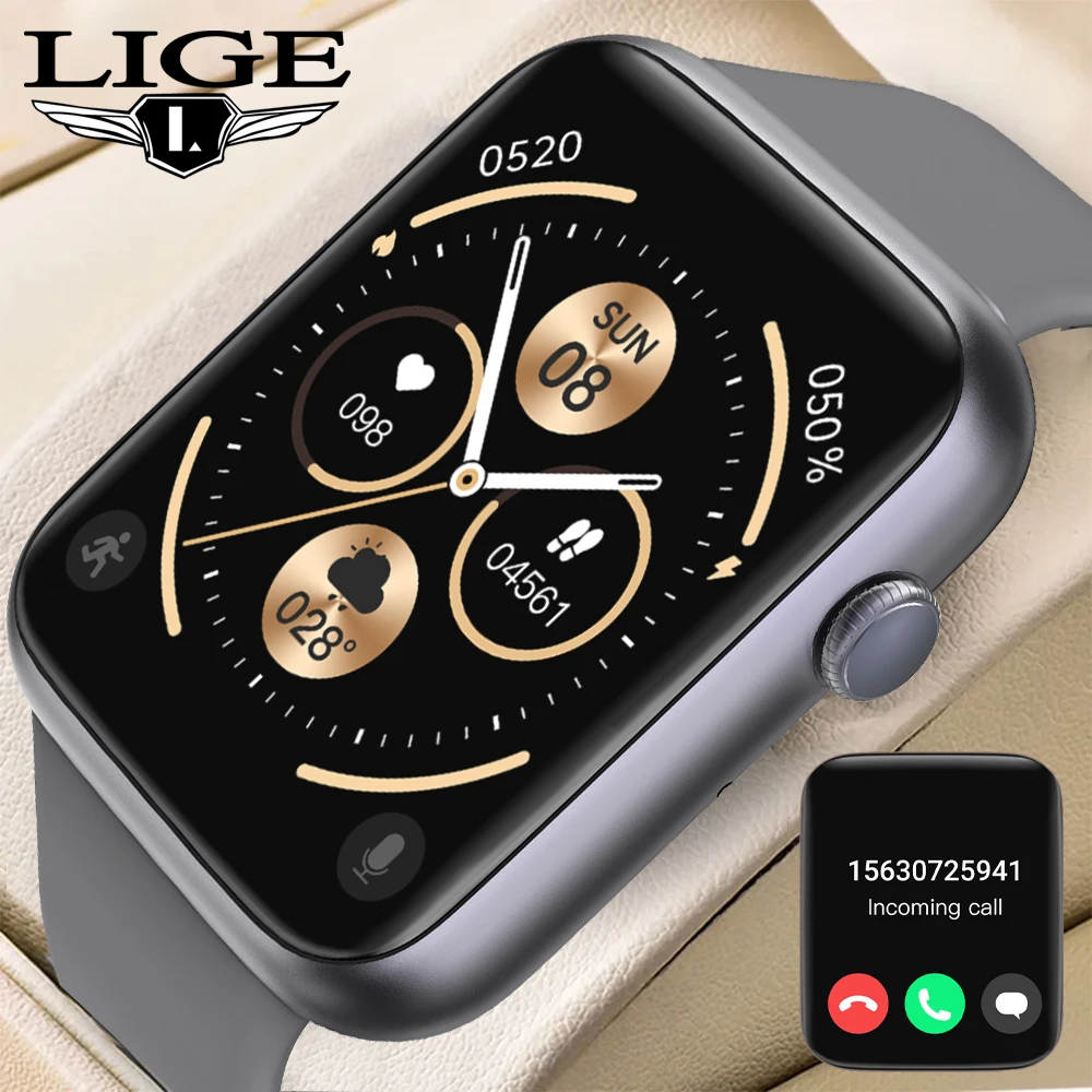 

LIGE 1.83 Inch Smart Watch Bluetooth Call Voice Assistant Quickly Reply Messages Men's Watch GPS Sports Distance Smartwatch Men