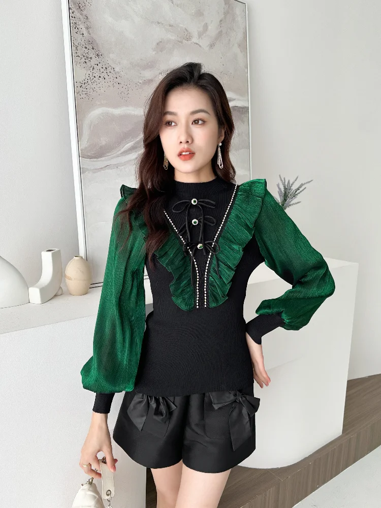 2024 зимняя уличная модная утягивающая толстовка с бантом и длинными рукавами