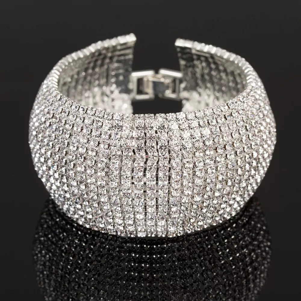 

Luxury Rhinestone Full Drill Bracelet for Women Crystal Cuff Bracelet Wedding Bridal Bracelet Gold Silver Color Bracelet Jewelry