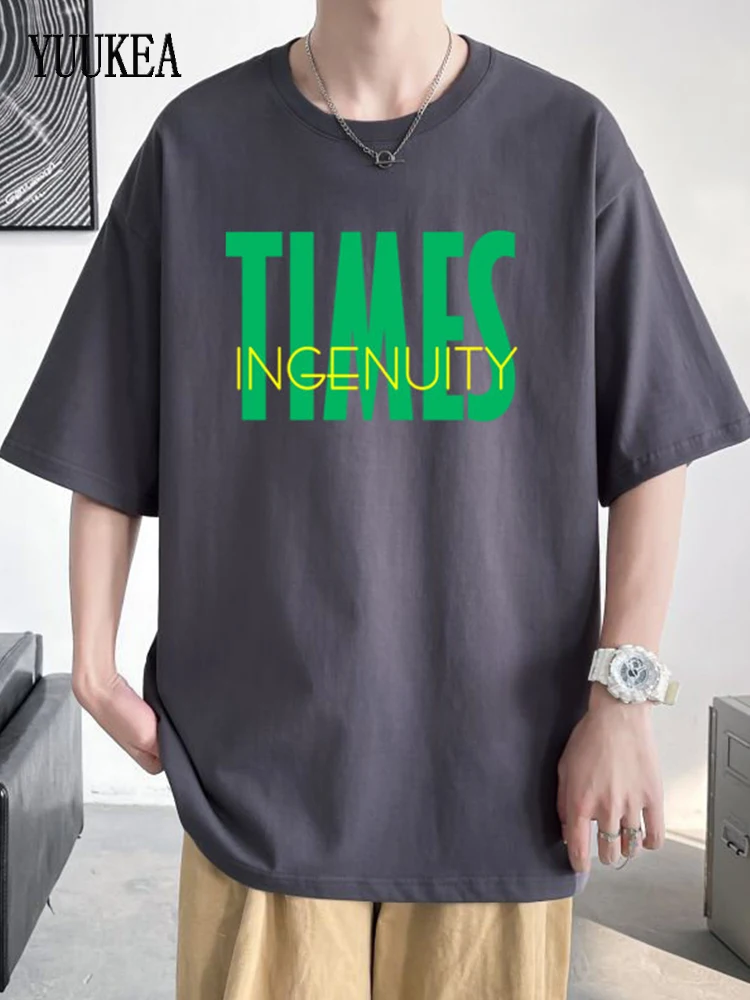 

YUUKEA Summer Oversized Letter Printed T Shirts Men Casual Cotton O Neck Tees Male Simple Short Sleeve Trendy High Street Tops