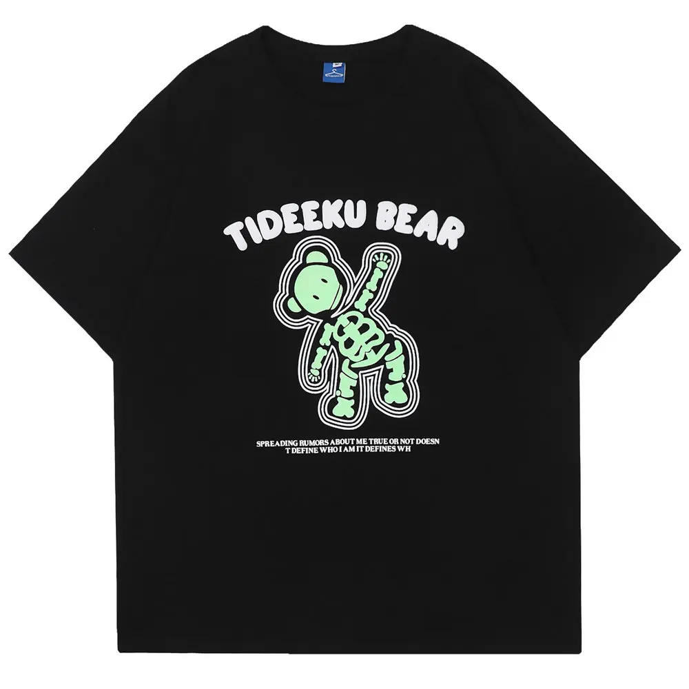 

Футболка мужская с забавным скелетом, медведем, отражающий принт, хлопковая Футболка с круглым вырезом, уличная одежда, повседневная футбол...