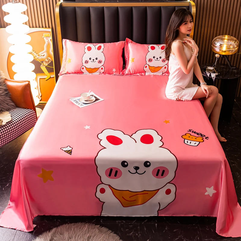 Summer Ice Silk Bed Sheet Single Piece .5M Student Dormitory Silky Naked Sleep Cool Feeling P Quilt Double Three...