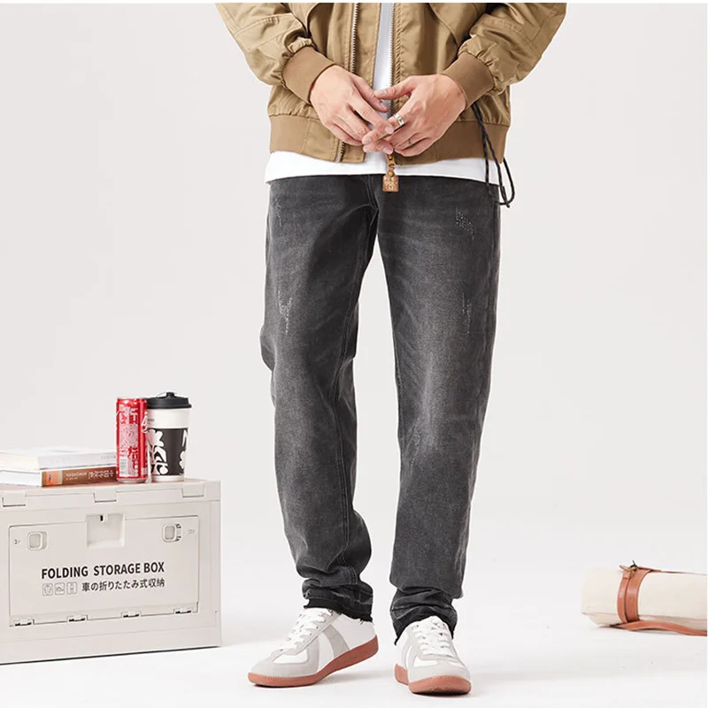 Men Clothing New Pattern Vintage Recreational  Black Jeans Straight Cylinder Loose Elastic Force Street Haren Pants Autumn Women