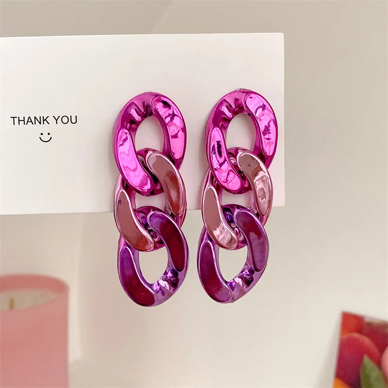 

Bohemian Acrylic Earrings For Women Smooth and colorful Chain Long Earrings Geometric Statement wedding party pendientes mujer